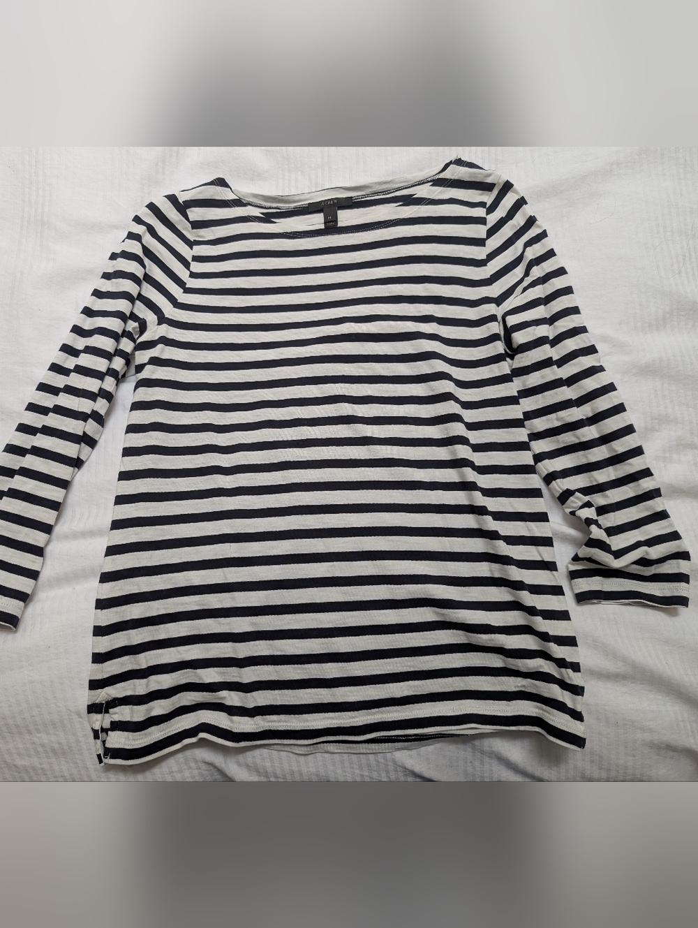 J Crew Navy Blue White Stripe 3/4 Length Sleeve Cotton Top Medium